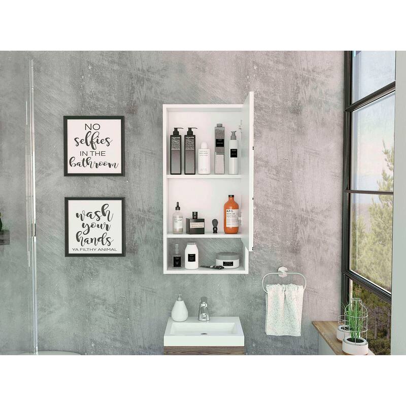 Medicine Cabinet with Mirror, One External Shelf and Two Internal Shelves, Light Gray Finish for Bathroom or Bedroom