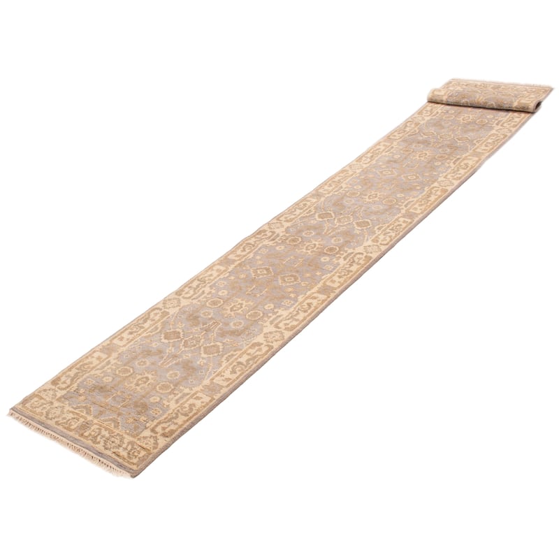 ECARPETGALLERY Hand-knotted Royal Oushak Grey Wool Rug - 2'5 x 19'7