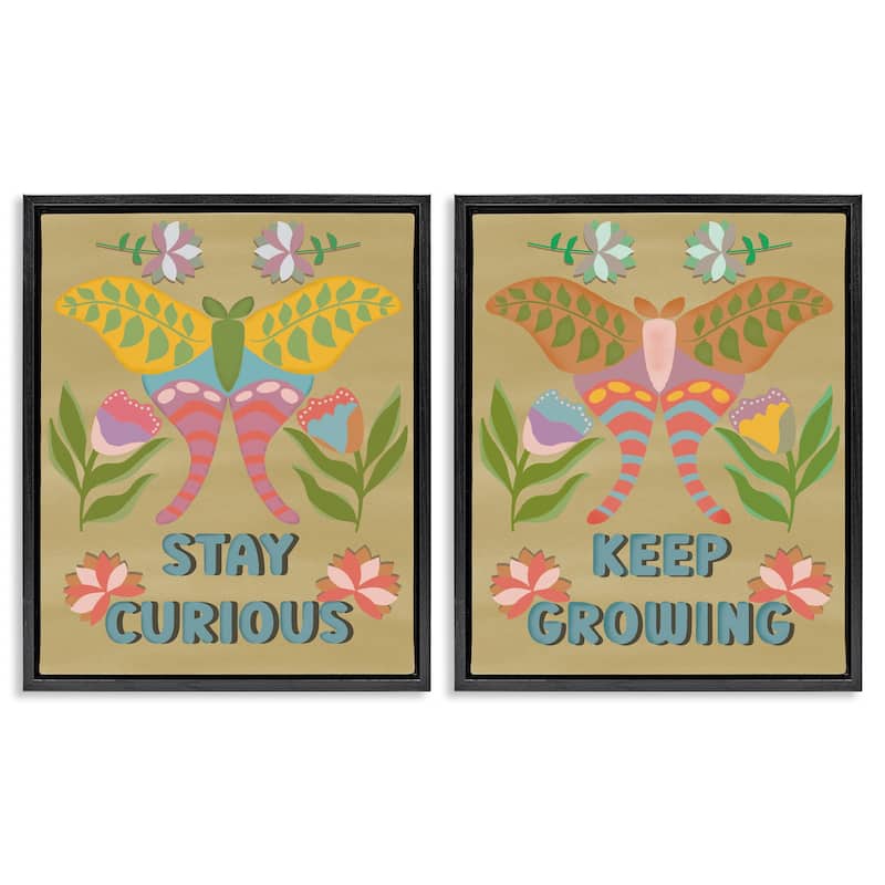 Stupell Stay Curious & Keep Growing Framed Floater Canvas Wall Art Design By Julia Frost (Set of 2) - 25 x 31 - Black
