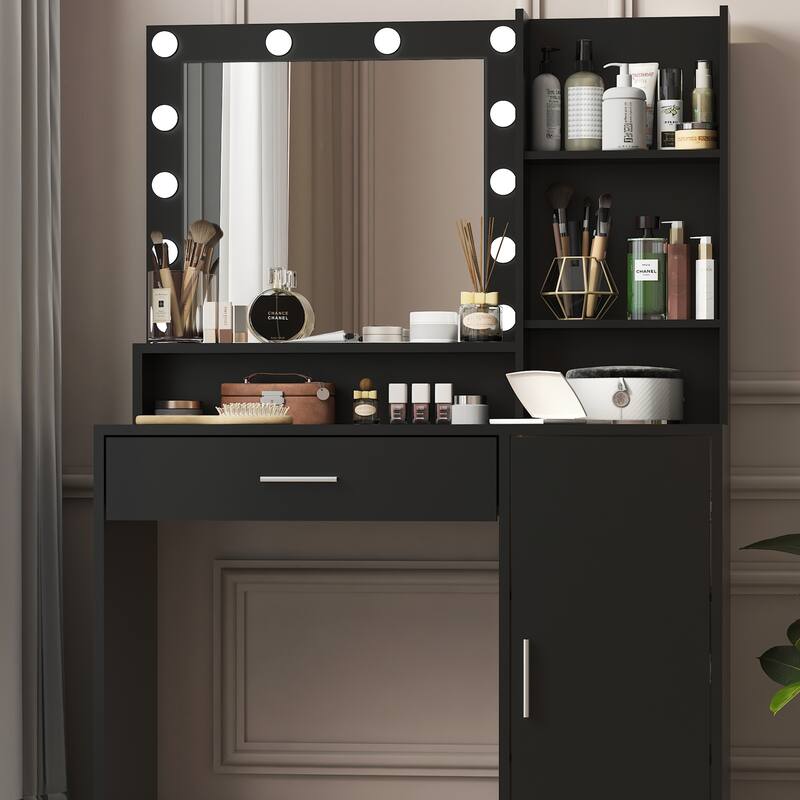Vanity Desk with Spacious Large Drawer & Mirror with 3 Adjustable Lighting Modes