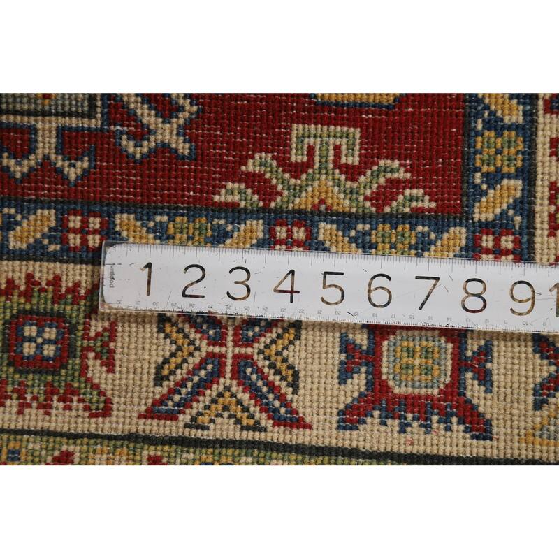 Kazak Accent Rug Hand-Knotted Geometric Red Wool Carpet - 2'7"x 4'0"