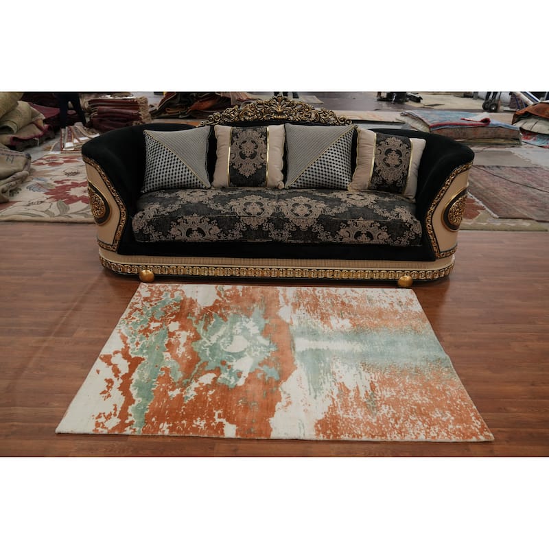 Hand-knotted Modern Silk Orange Abstract Oriental Area Rug - 5' 9'' X 4' 0''