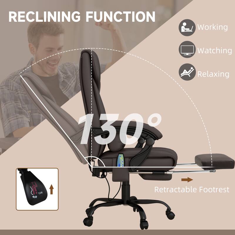 Adjustable Height Massage Office Chair Computer Task Chair, Leather Ergonomic Chair Executive Chair with Footrest