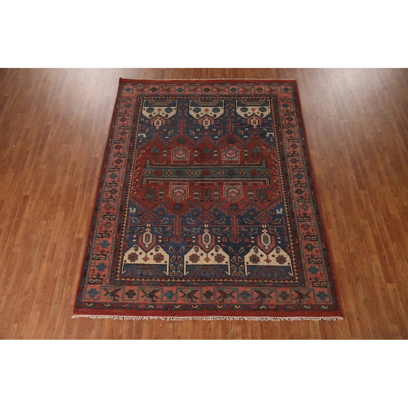 Geometric Orange Sirjan Area Rug Handmade Wool Carpet - 7'9"x 9'9"