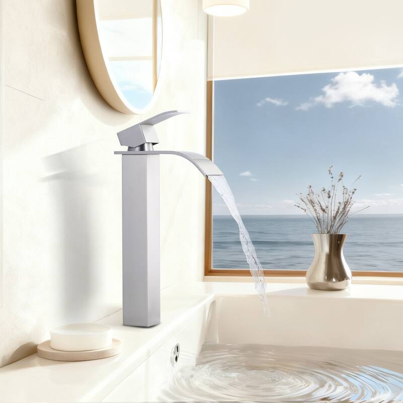 WOWOW Single Handle Single Hole Waterfall Bathroom Vessel Faucet