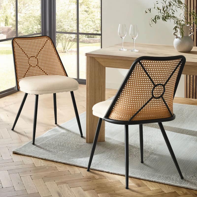 Upholstered 26.5" Rattan Counter Stool (Set of 2)