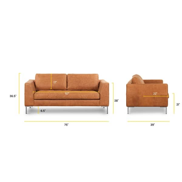 dimension image slide 0 of 12, Poly & Bark Calle 75" Genuine Italian Leather Apartment Sofa