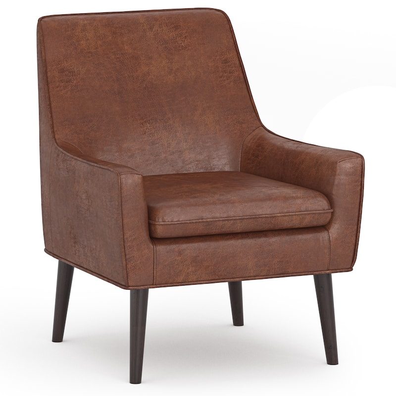 WYNDENHALL Warnock 31 inch Wide Contemporary Accent Chair in Distressed Saddle Brown Faux Leather