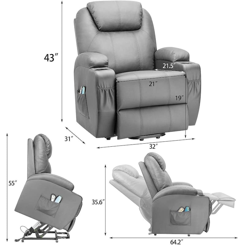 Power Lift Recliner PU Leather with Massage and Heating