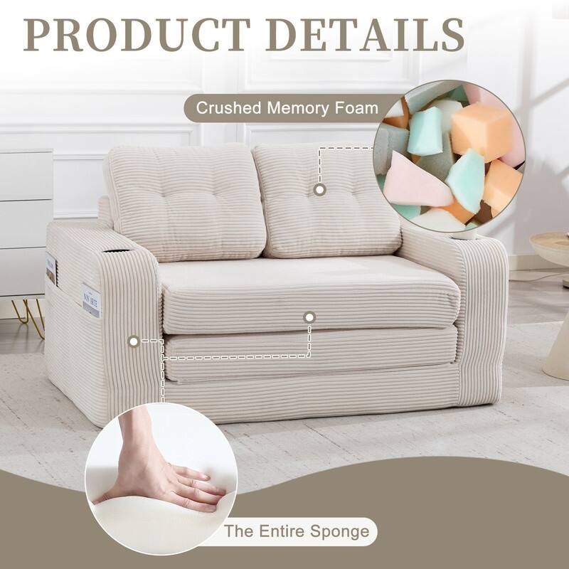 HOMEFUN 2 in 1 Convertible Sofa Bed,Corduroy Upholstered Compressed Sofa Bed for Living Room