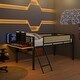 preview thumbnail 9 of 16, Black+Brown Twin Size Metal Loft Bed with Rectangular Desk, LED lights, Storage Shelves and Hanging Storage Compartments