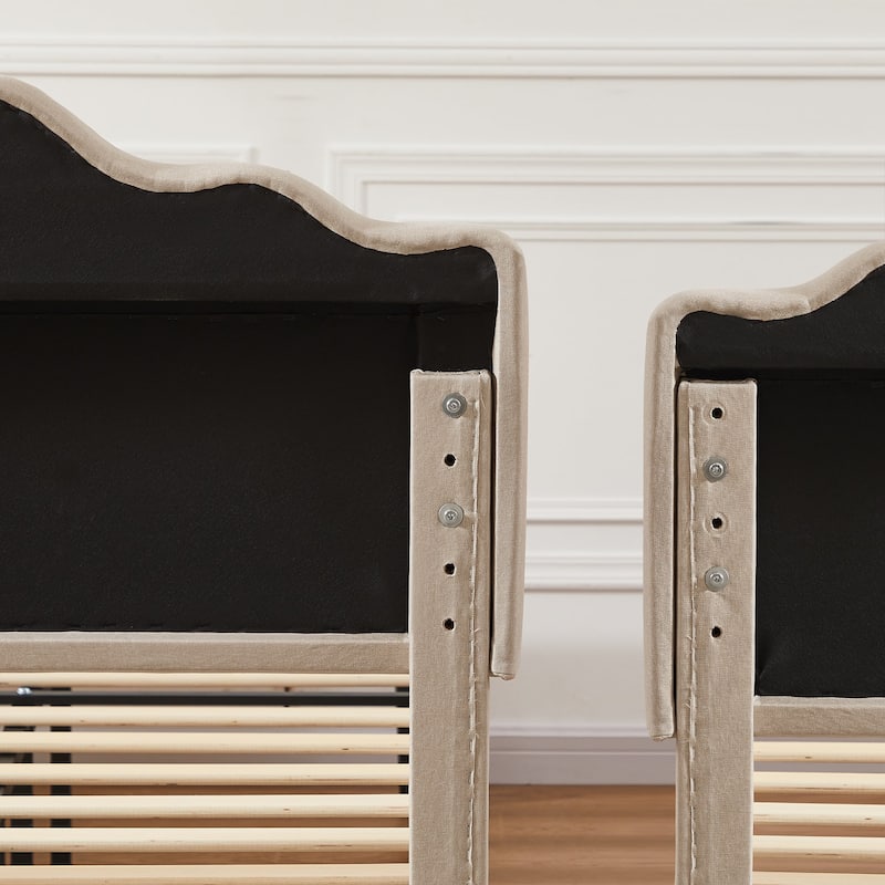 VECELO Modern Bed Frame with Adjustable Headboard, Twin Size Upholstered Bed Kids Bed set of 2