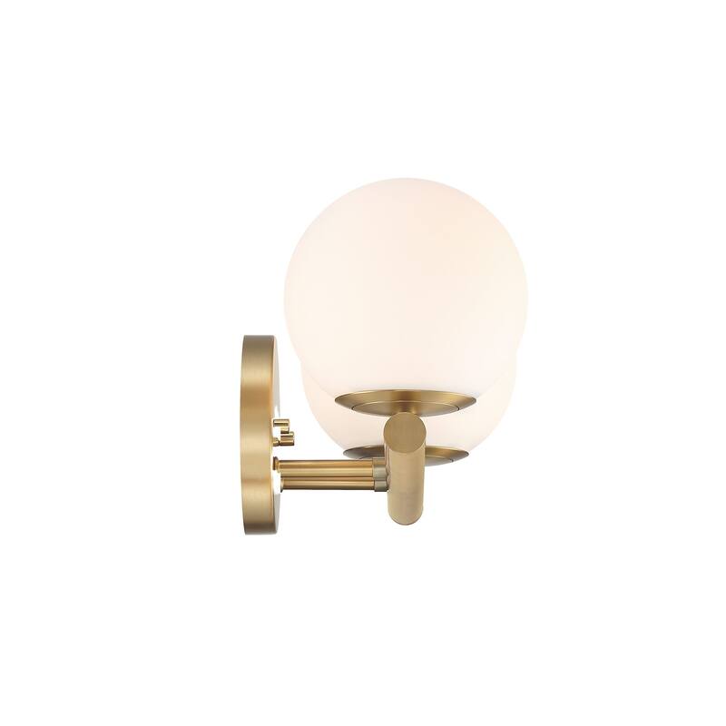 Crown Heights 16 in. 2-Light Brushed Gold Vanity LIght with White Art Glass Shades - 16.25