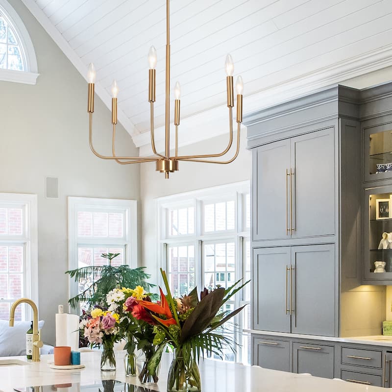 Modern Glam 6-Light Classic Candle Chandelier Gold Franch Country Wheel Dining Room Lighting - Brass