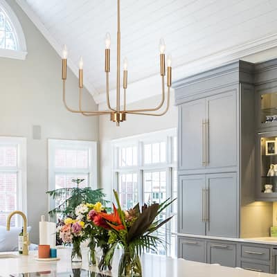 Modern Glam 6-Light Classic Candle Chandelier Gold Franch Country Wheel Dining Room Lighting