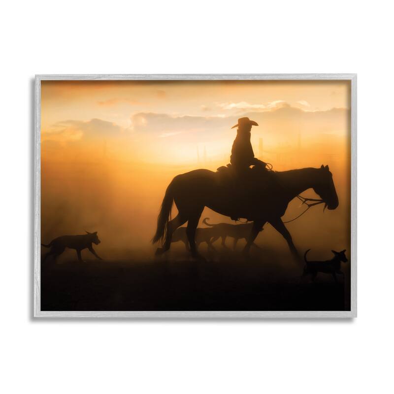 Stupell Western Horse at Sunset Framed Giclee Art Design by PBurchettePhoto - 20 x 16 - Grey