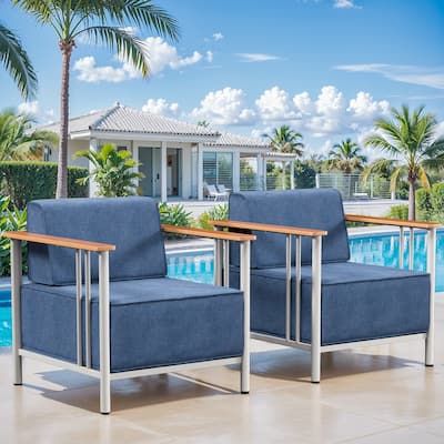 Pocassy Outdoor 2PCS Patio Chair with 10 Inch Blue Cushion