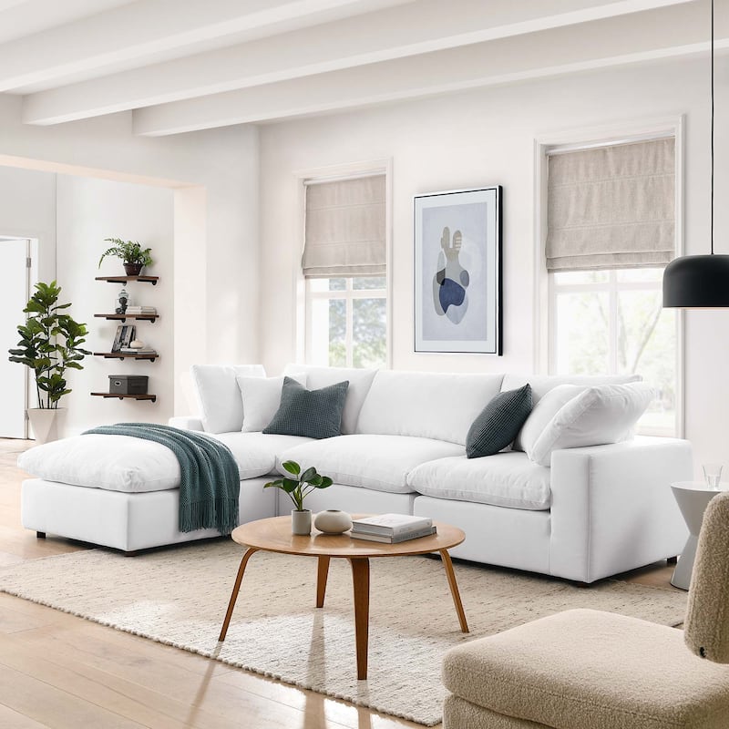 Commix 4 Piece Down Filled Overstuffed Sectional Sofa Set - Pure White