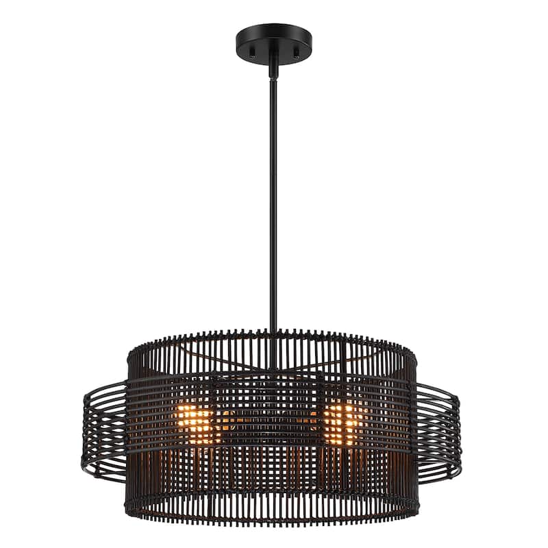 Saturn 4-Light Modern Bohemian Chandelier with Natural Rattan Shade - 22 in. W