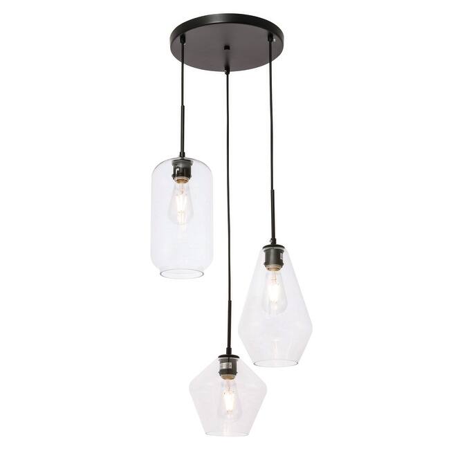 Gerald Glass 3-light Pendant - 17.3/12.6 - Black/Clear