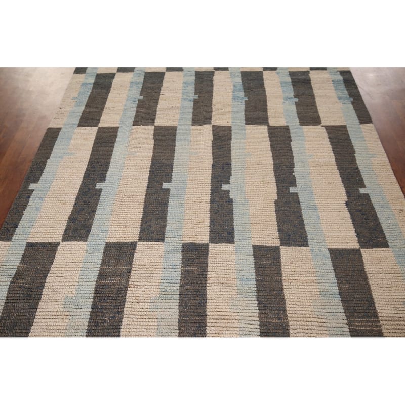 Moroccan Modern Area Rug Hand-Knotted Oriental Beige Wool Carpet - 5'11"x 9'7"