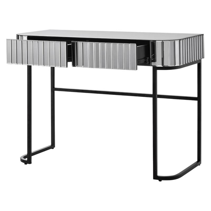 HomeRoots 39" Silver And Black Mirrored Glass and Stainless Steel Two Drawer Vanity Table