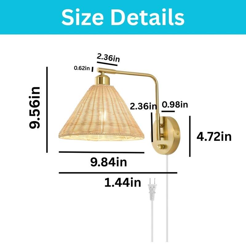 2 Pack plug in wall lamp gold wall sconce metal wall lighting