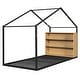 preview thumbnail 8 of 11, Black Twin Size Metal Wood House Bed Frame with Shelves and Lights for Kids, Boys and Girls
