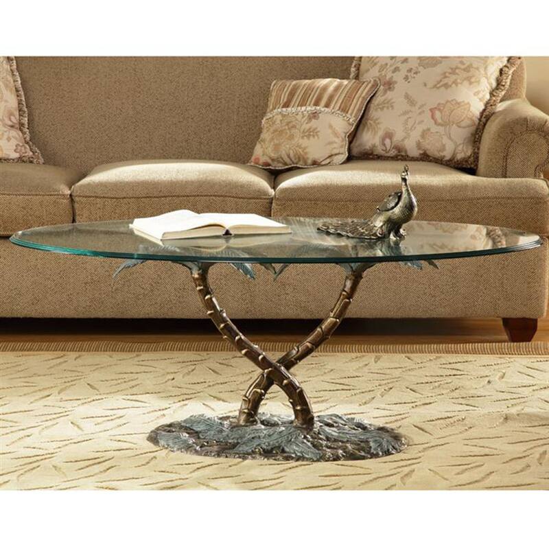 Cast Aluminum Palm Tree Glass Top Coffee Table - 19 X 42 X 24 inches