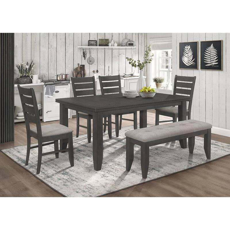 Fabric Upholstered Dining Bench in Dark Grey Finish