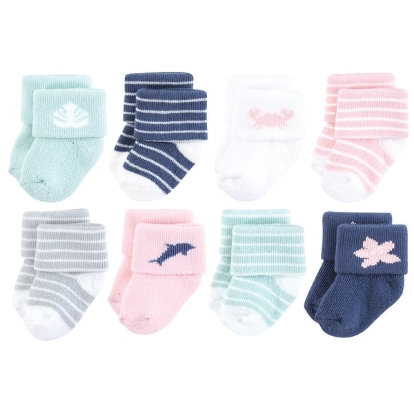 slide 1 of 1, Hudson Baby Infant Girl Cotton Rich Newborn and Terry Socks, Pink Dolphin Pink Dolphin - 0-6 Months