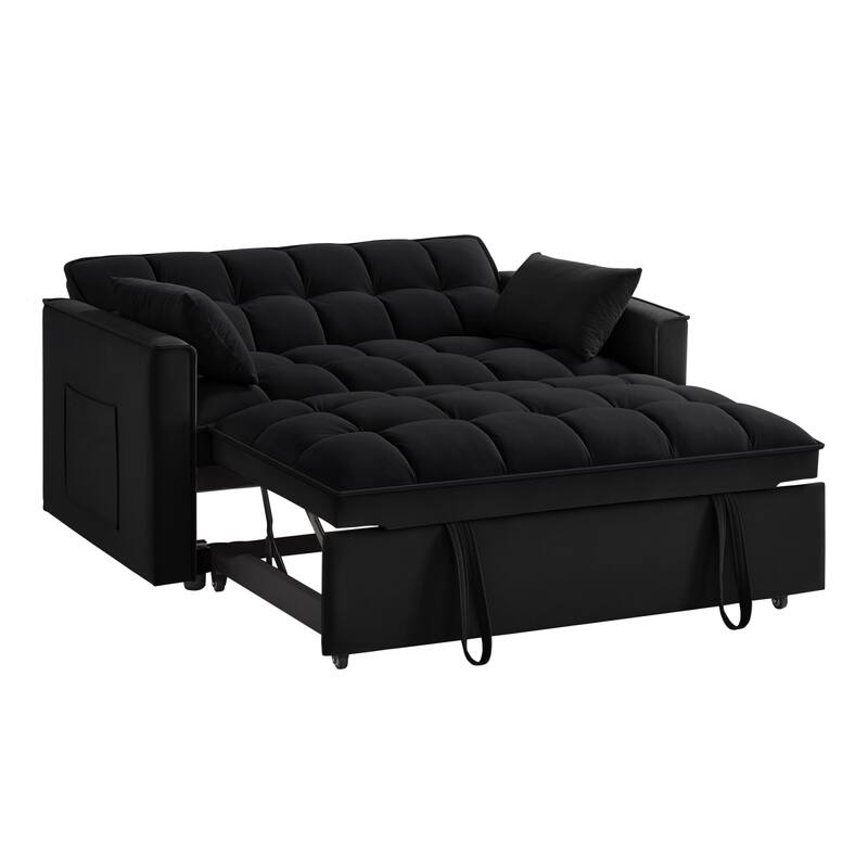 4 in 1 Convertible Loveseat Sofa Couch w/ Armrests & Storage Pockets, Tufted Pull-out Sofa Bed w/ Adjustable Backrest & Pillows