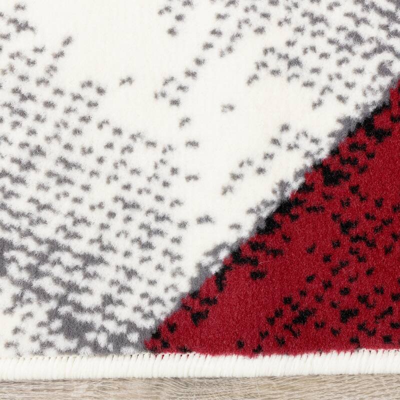 Florence Collection - Grey/Red Rectangles Area Rug - 4'7" x 6'7"