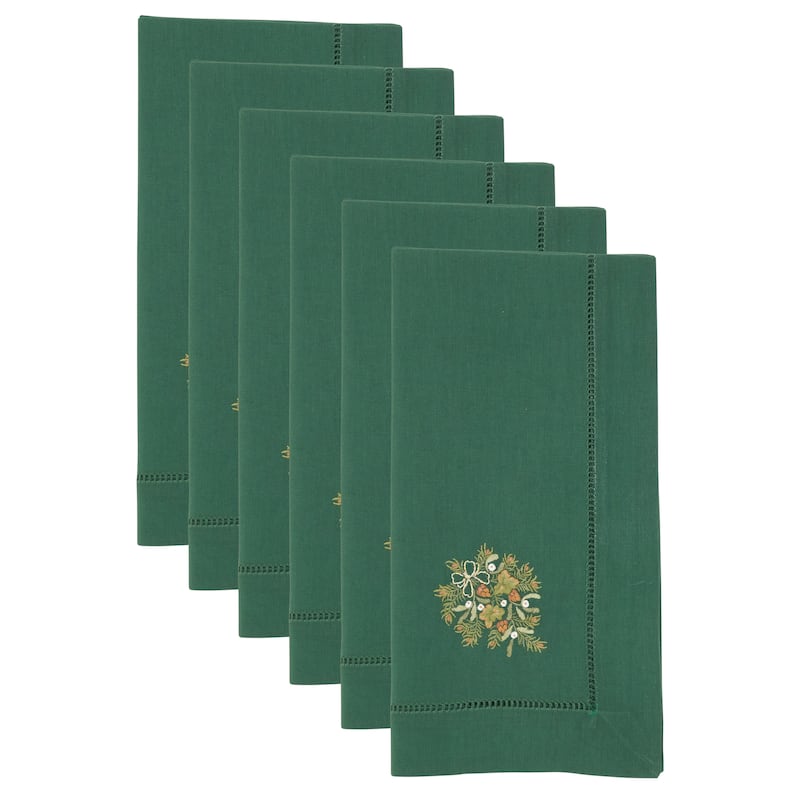 Embr'D Pine Branch Hemstitch Napkin (Set of 6) - 20"x20"