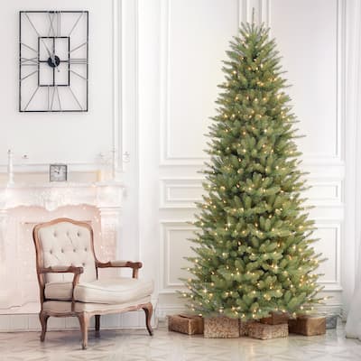 Puleo International 9 ft. Pre-lit Slim Fraser Fir Tree Dual Color LED Lights