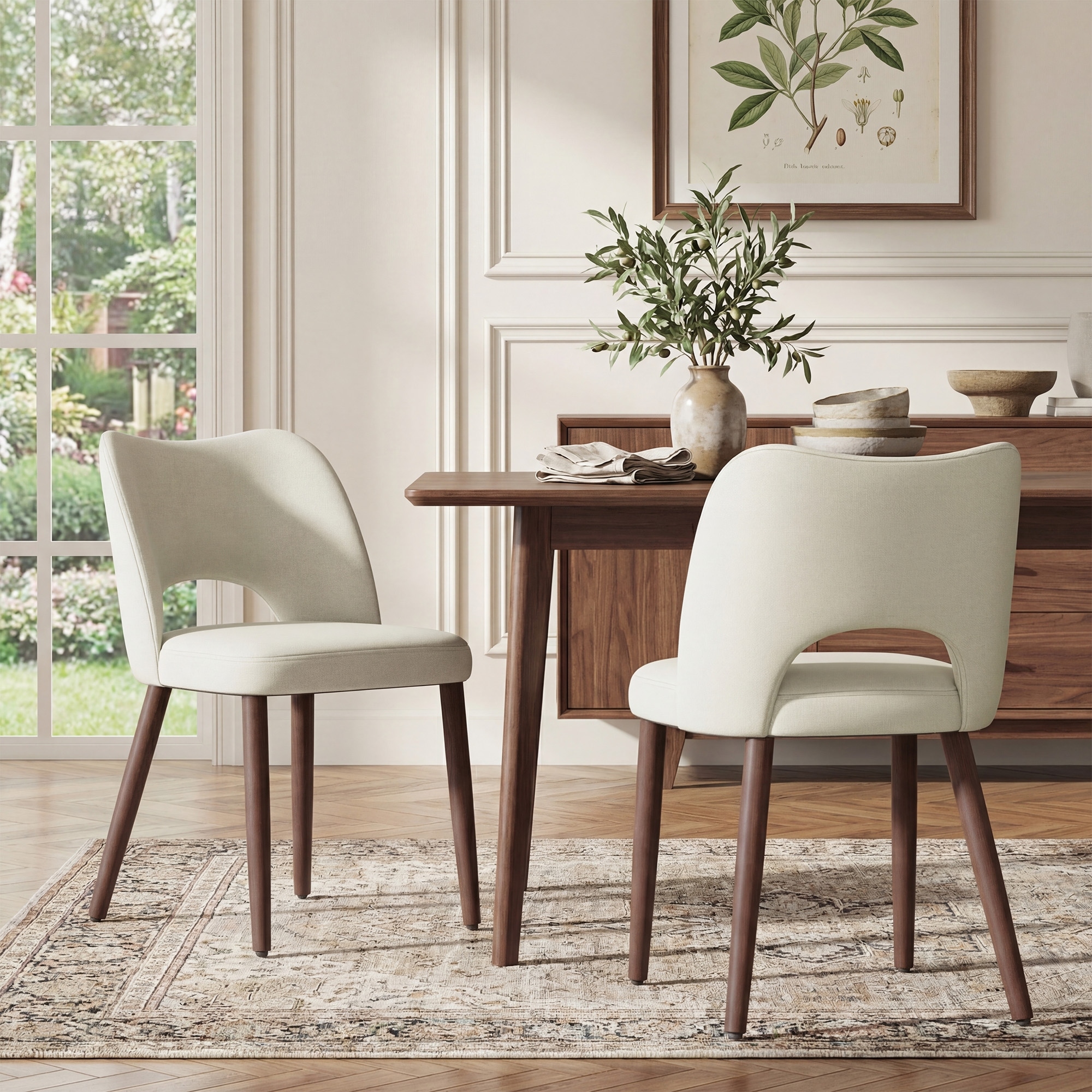 RENEWLINE Chenille Upholstered Hollow Back Solid Wood Dining Chair