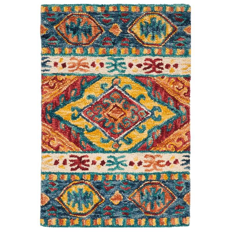 SAFAVIEH Handmade Aspen Geesche Boho Tribal Wool Rug - 2'3" x 5' - Navy/Ivory