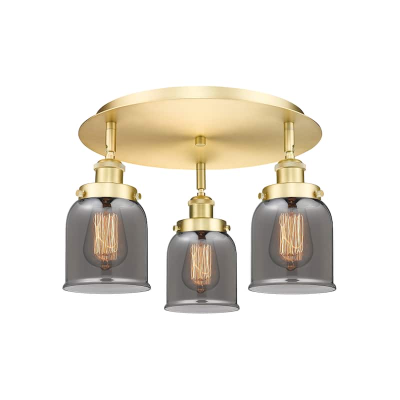 Innovations Lighting Bell - 3 Light 17" Flush Mount - Satin Gold/Light Smoke