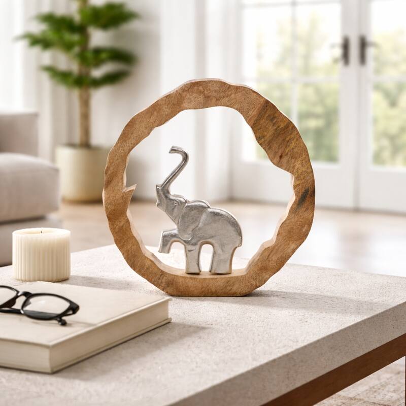 Decorative Figurine on Round Wooden Stand Sculpture