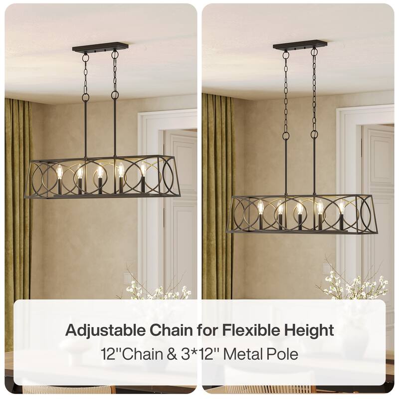 36''W Modern Linear Chandelier with Adjustable Height, Geometric Pendant Light