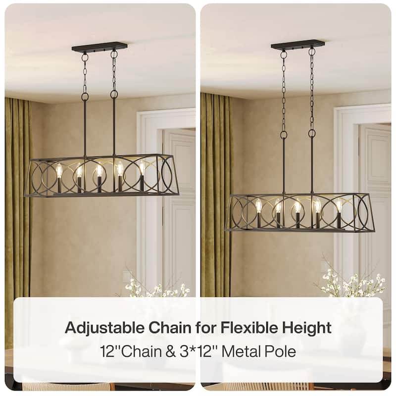 36''W Modern Linear Chandelier with Adjustable Height, Geometric Pendant