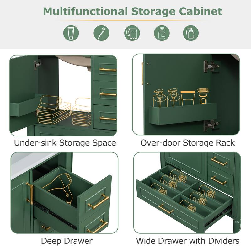 30" Freestanding Bathroom Vanity with Ceramic Sink, Soft Close Door and Drawers, Solid Wood Frame, Modern Storage Cabinet