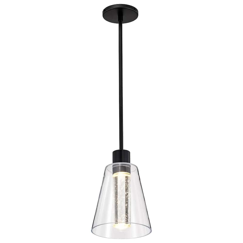 Aura 7 Inch LED Pendant Matte Black K9 Bubble Crystal 3000K CCT - Matte Black