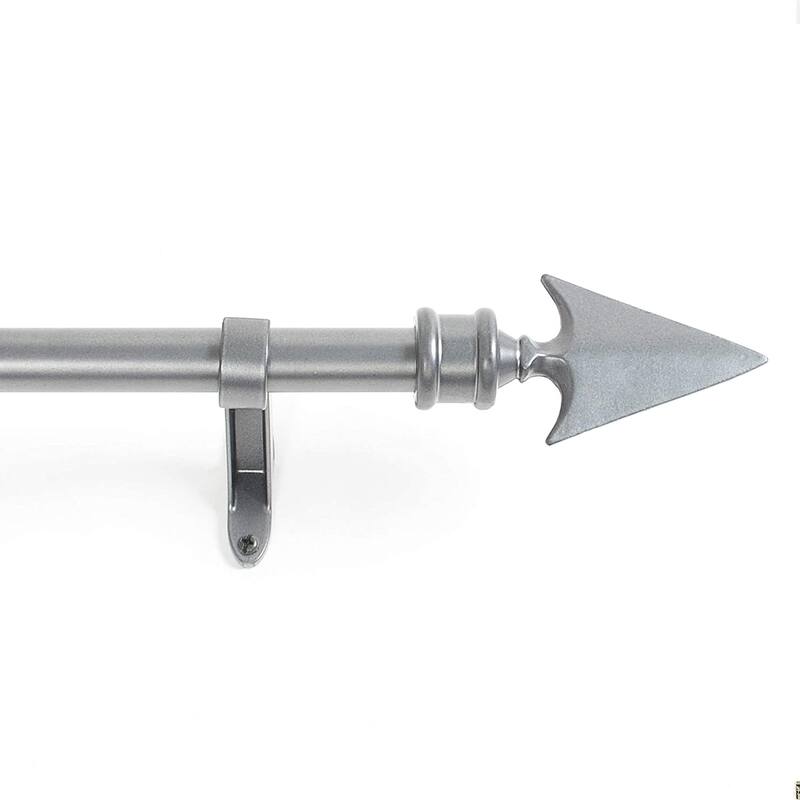 Deco Essential 3/4 Inch Curtain Rod for Windows & Doors Curtains Extendable Grey with Flat Arrow Finials & Brackets Set
