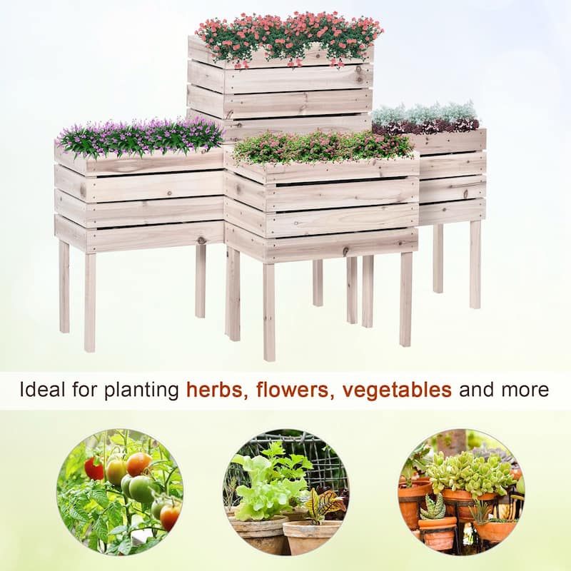 4-Piece Indoor/Outdoor Elevated Garden Planter Box with Drainage Bag