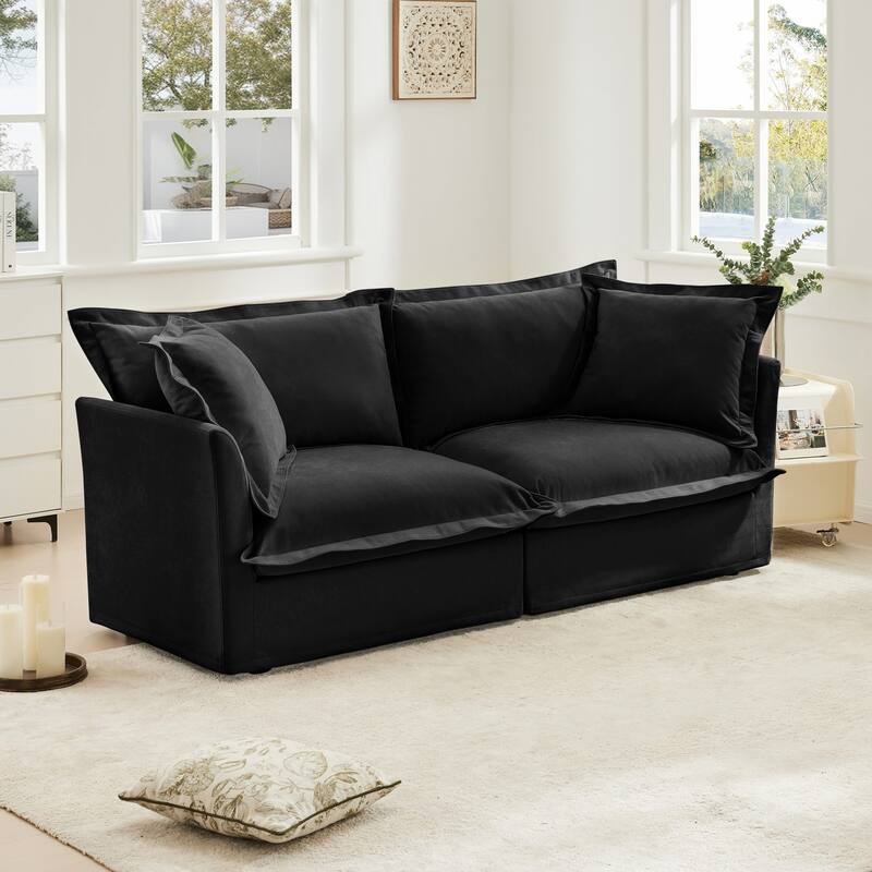 Modern 2 Seater Upholstered Sofa with 2 Pillows