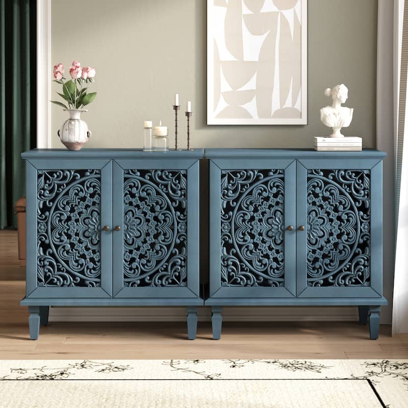 GDF Studio - Vintage Hollow-Carved Accent Cabinet, 2-Door Display Sideboard with Adjustable Shelf