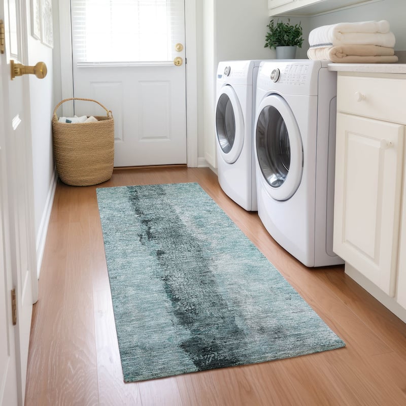 Machine Washable Indoor/ Outdoor Chantille Modern Contemporary Rug - Teal - 2'3" x 7'6"