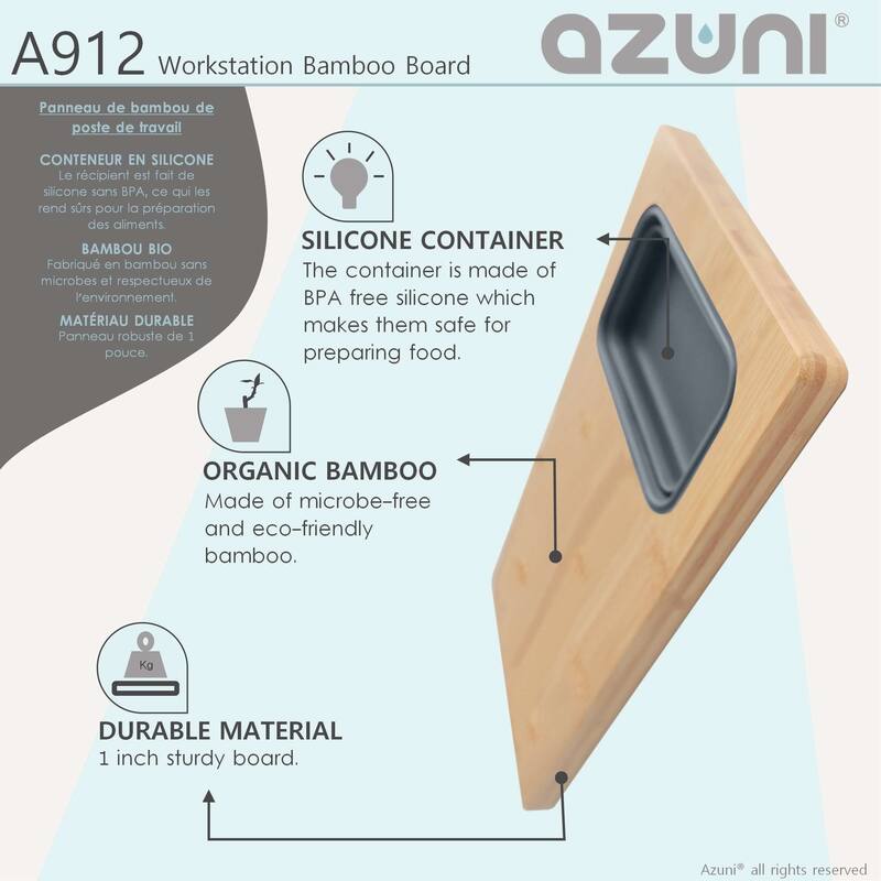 AZUNI 16.75 inch Workstation Sink Bamboo Cutting Board set with 1 Collapsible Container - 16.75" x 8.5"