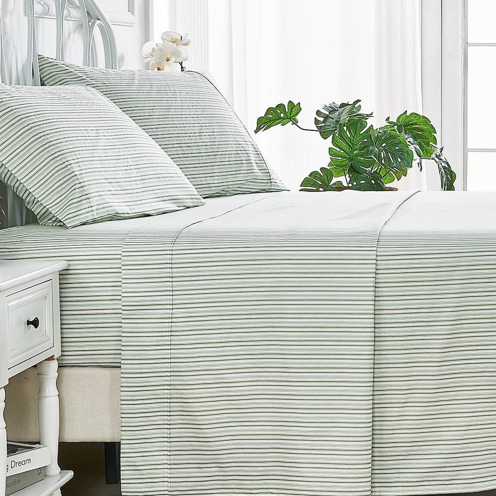 Shirt Stripe Percale Cotton Sheet Set